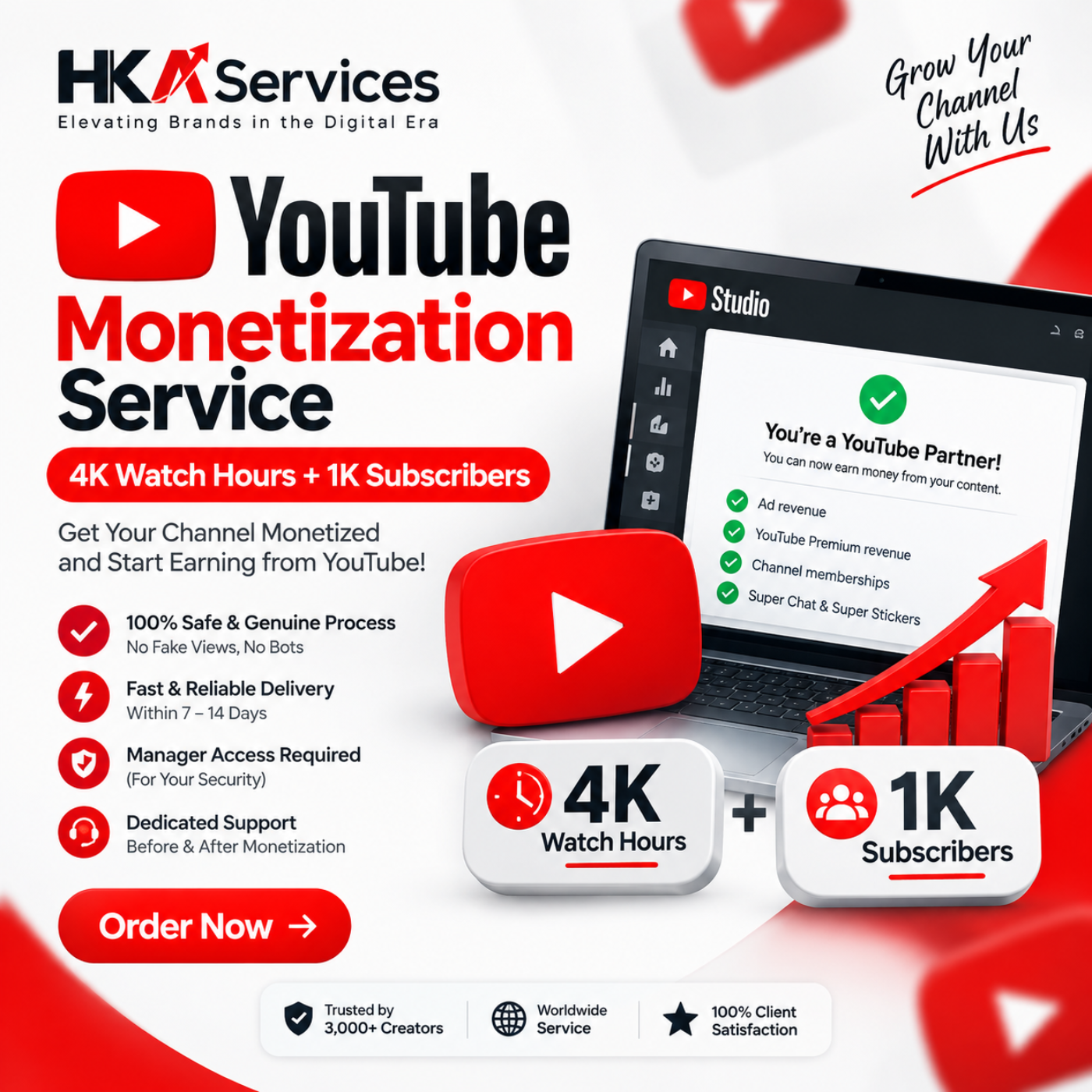 YouTube Monetization Service (4K W hrs + 1K Sub)
